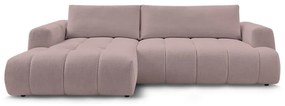Divano angolare rosa allungabile e con contenitore (penisola a sinistra/chaise lounge) con rivestimento in ciniglia Fuji – Bobochic Paris