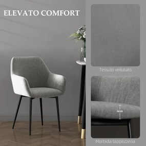 Set 2 Sedie Imbottite Stile Nordico 54x57x80 cm Tessuto Effetto Velluto Grigio Scuro...