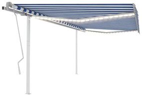 Tenda Da Sole Retrattile Manuale Con Led 4,5x3,5 M Blu E Bianca /