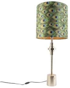 Lampada da tavolo Art Déco con paralume in velluto dorato a motivo pavone 40 cm - Diverso