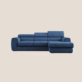 Zeno Divano angolare con pouf estraibile poggiapiedi in tessuto morbido impermeabile T02 blu