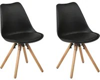 Set di 2 sedie da pranzo Sedile in ecopelle nera Gambe in legno eleganti