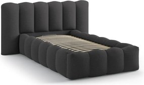 Letto singolo imbottito color antracite con contenitore con rete inclusa 90x200 cm Lupine – Micadoni