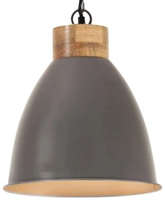 Lampadario Industriale Grigio Ferro E Legno Massello 35 Cm E27 /