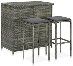 Set Da Bar 3 Pz İn Polyrattan Grigio /