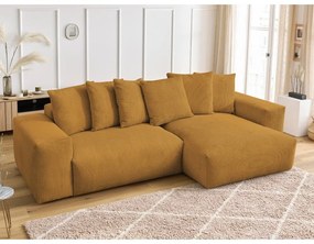 Divano angolare color senape allungabile e con contenitore rivestito in velluto a coste Voltaire – Bobochic Paris