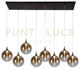 Lampada a sospensione alchemy 8lt led bar, metallo nero e vetro ambra