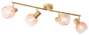 Faretto Art Déco oro con vetro rosa a 4 luci - Vidro