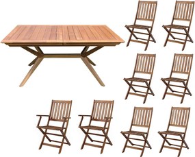 CAESAR - set tavolo in legno massiccio di acacia cm 150/200 x 90 x 78 h con 6 sedie e 2 poltrone Dresda