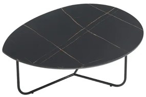Tavolino sagomato con piano in legno effetto Marmo Nero e base in metallo OYA