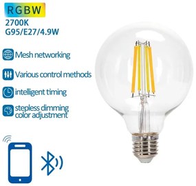 LED RGBW Lampadina FILAMENT G95 E27/4,9W/230V 2700K - Aigostar