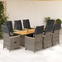 Set Bistr da Giardino 9 pz con Cuscini in Polyrattan Grigio 3276974