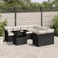 Set Divani da Giardino 9 pz con Cuscini Nero in Polyrattan 3266426