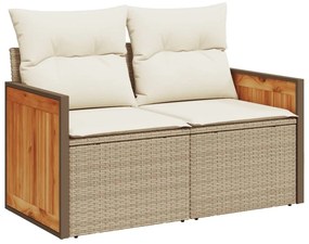 Set divani da giardino 14pz con cuscini in polyrattan beige