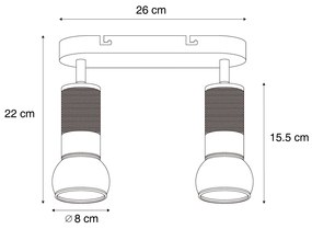 Faretto da soffitto arrotondato bronzo scuro 2 luci regolabile - Veerle