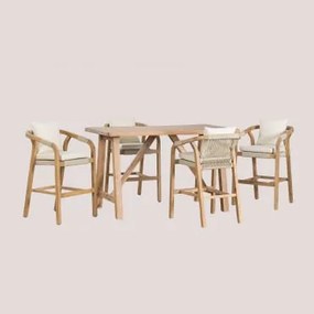 Set Tavolo Alto Rettangolare (160x90 Cm) E 4 Sgabelli Da Giardino Alti In Legno Di Acacia Dubai Acacia Marrone - Sklum