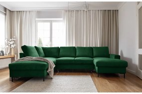 Divano letto in velluto a coste verde scuro (angolo sinistro) Lofty Lilly - Miuform