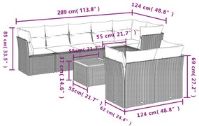 Set Divani da Giardino 9 pz con Cuscini Nero in Polyrattan