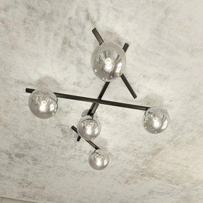 Lampadario da Soffitto in Acciaio e Vetro SMART 5 Nero 5xE14