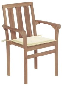 Sedie da Giardino 2 pz con Cuscini Crema Massello di Teak