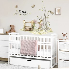 Adesivo murale Woodland - Farfalle nel prato con il nome del bambino | Inspio