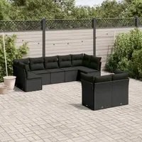 Set Divani da Giardino 9 pz con Cuscini Nero in Polyrattan 3218145