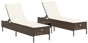 Set lettini prendisole con cuscini 3pz marrone in polyrattan