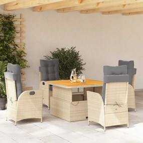 Set Da Pranzo Da Giardino 5 Pz Con Cuscini Beige İn Polyrattan /