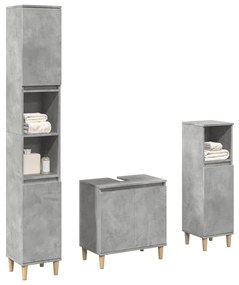 Set Mobili Da Bagno 3 Pz Grigio Cemento İn Legno Multistrato /
