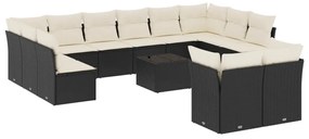 Set Divani da Giardino 13pz con Cuscini Nero in Polyrattan