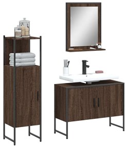 Set Mobili Da Bagno 3 Pz Rovere Marrone İn Legno Multistrato /