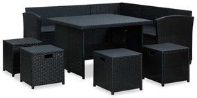 Set divani da giardino 6 pz con cuscini in polyrattan nero