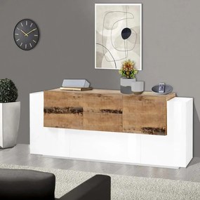 Mobile credenza New Coro L 220 x H 86 P 45 cm bianco lucido e marrone