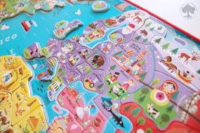 Mappa del mondo - Puzzle magnetico 92 pezzi (versione inglese) - legno