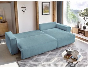 Divano letto a coste blu chiaro ad angolo variabile Nihad - Bobochic Paris