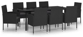 Set da pranzo da giardino 9 pz nero