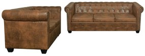 Set divani chesterfield a 2 posti e a 3 posti marrone