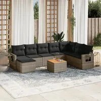 Set Divano da Giardino 9 pz con Cuscini Grigio in Polyrattan 3224702