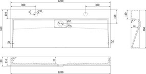 Mexen Ava lavabo da appoggio in conglomerato 2/O 120 x 46 cm, bianco - 23011202