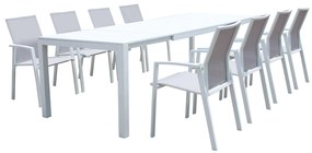 ALASKA - set tavolo in alluminio cm 214/280 x 100 x 75,5 h con 8 poltrone Lotus