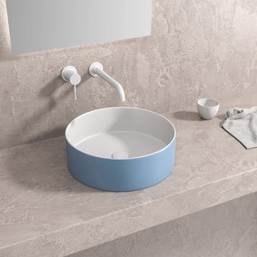 Lavabo D'Appoggio 35 Cm Karag Bianco Opaco/Azzurro Opaco