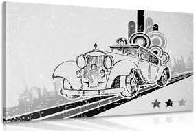 Quadro su tela – Auto in bianco e nero con sfondo vintage