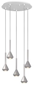 Lampadario Moderno Aygo Metallo Bianco E Alluminio 5 Luci Gu10