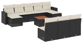 Set divani da giardino 11 pz con cuscini in polyrattan nero