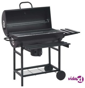 vidaXL Barbecue a Barile con Ruote e Ripiani Acciaio Nero 115x85x95 cm