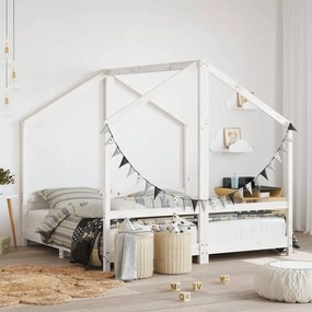 Giroletto Per Bambini Bianco 2x(80x160)cm Legno Massello Pino /