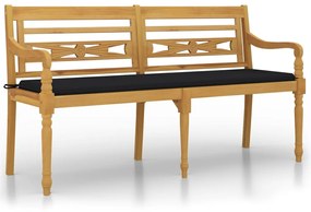 Panchina Batavia con Cuscino Nero 150 cm Legno Massello Teak