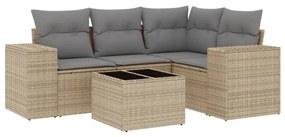 Set divano da giardino 5 pz con cuscini beige in polyrattan