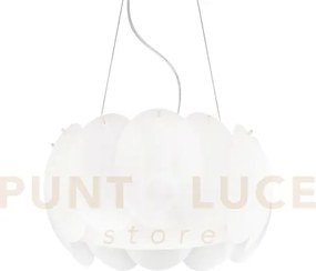 Ovalino lampadario a sospensione 5 luci attacco e27 in vetro bianco
