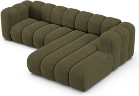 Divano angolare verde (con penisola a destra/con chaise lounge) con rivestimento in ciniglia Lupine – Micadoni